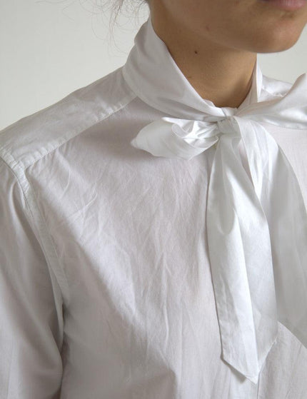 Dolce & Gabbana White Cotton Ascot Collar Long Sleeves Top - Ellie Belle
