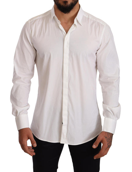 Dolce & Gabbana White Cotton Blend Men Formal Shirt - Ellie Belle