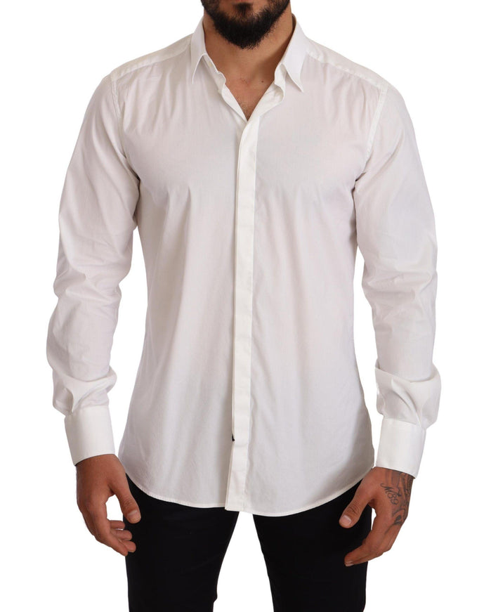 Dolce & Gabbana White Cotton Blend Men Formal Shirt - Ellie Belle