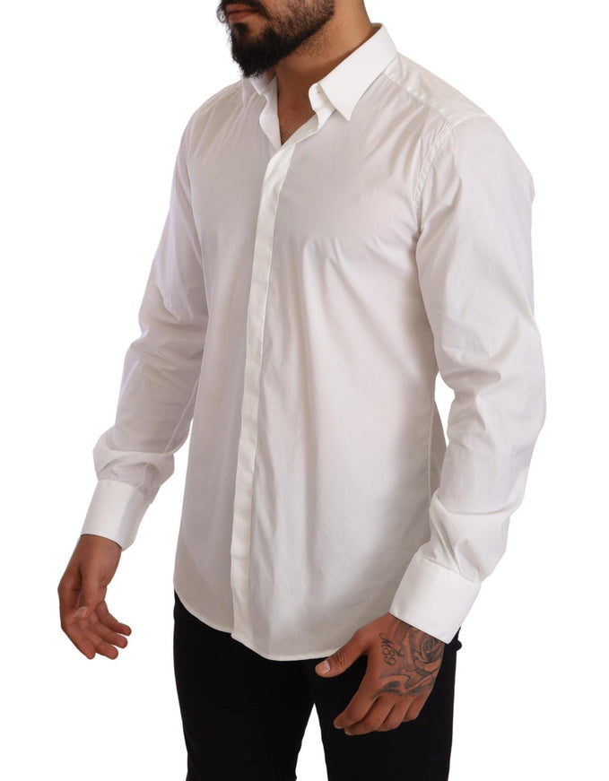 Dolce & Gabbana White Cotton Blend Men Formal Shirt - Ellie Belle