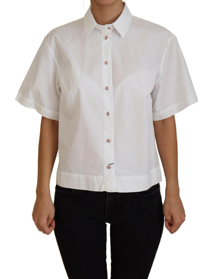 Dolce & Gabbana White Cotton Button Front Short Sleeve Top - Ellie Belle