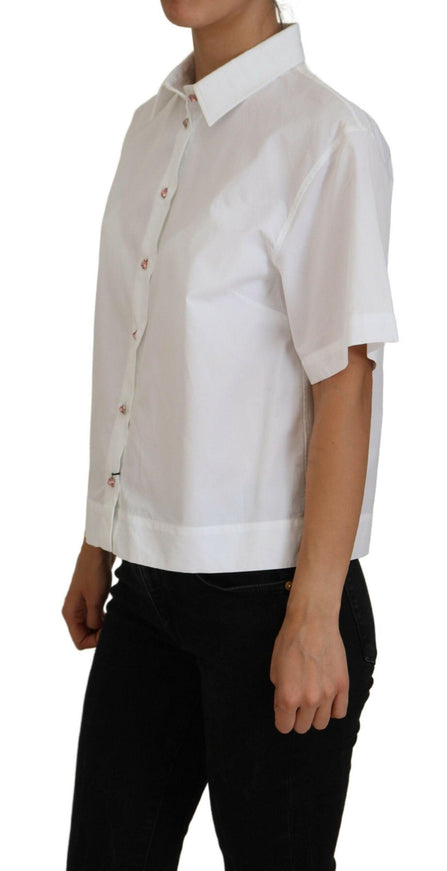 Dolce & Gabbana White Cotton Button Front Short Sleeve Top - Ellie Belle