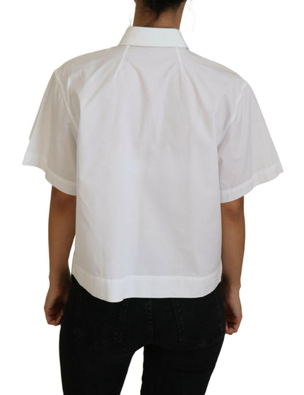 Dolce & Gabbana White Cotton Button Front Short Sleeve Top - Ellie Belle