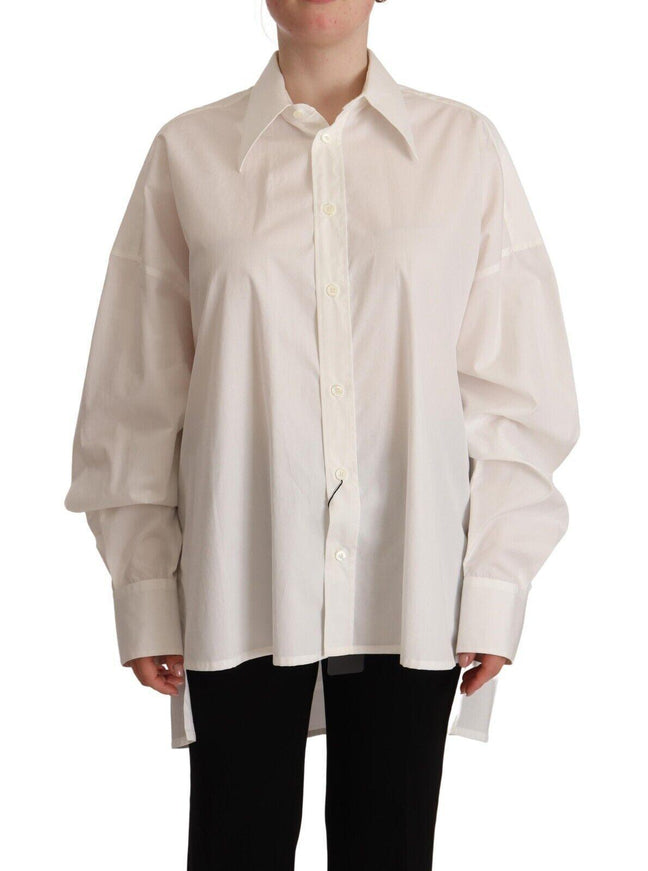 Dolce & Gabbana White Cotton Button Up Collared Long Sleeve Top - Ellie Belle