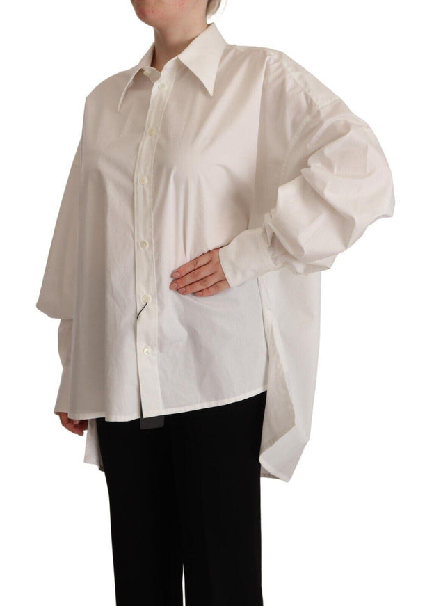 Dolce & Gabbana White Cotton Button Up Collared Long Sleeve Top - Ellie Belle