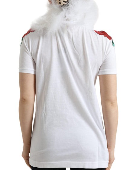 Dolce & Gabbana White Cotton Christmas Sequin Fur T-shirt - Ellie Belle