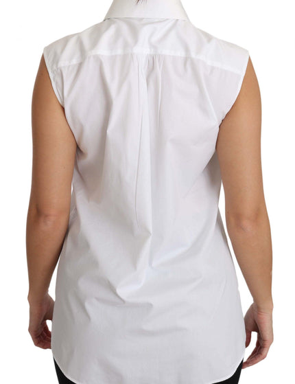 Dolce & Gabbana White Cotton Collar Down Sleeveless Blouse Shirt - Ellie Belle