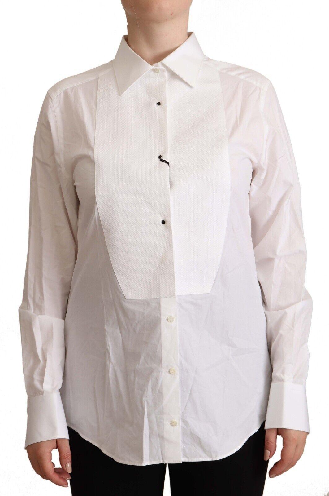 Dolce & Gabbana White Cotton Collared Long Sleeve Shirt Top - Ellie Belle