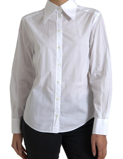 Dolce & Gabbana White Cotton Collared Long Sleeves Shirt Top - Ellie Belle
