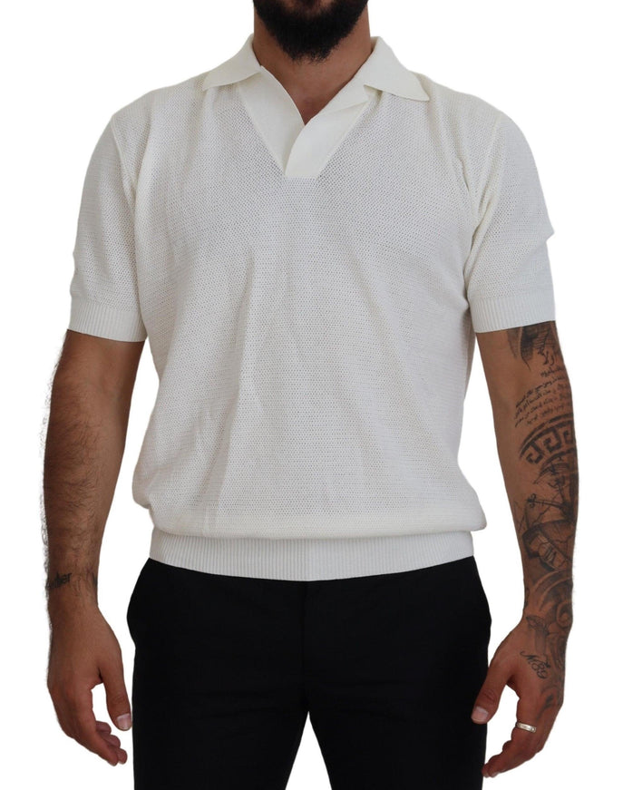 Dolce & Gabbana White Cotton Collared Short Sleeved T-shirt - Ellie Belle