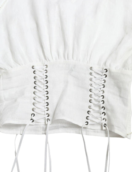 Dolce & Gabbana White Cotton Corset Cropped Long Sleeves Top - Ellie Belle