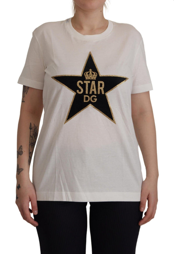 Dolce & Gabbana White Cotton Crown Star DG Print T-shirt - Ellie Belle