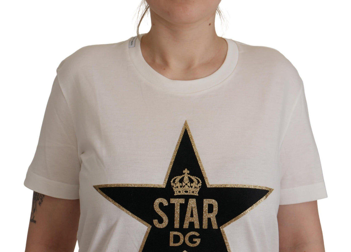 Dolce & Gabbana White Cotton Crown Star DG Print T-shirt - Ellie Belle