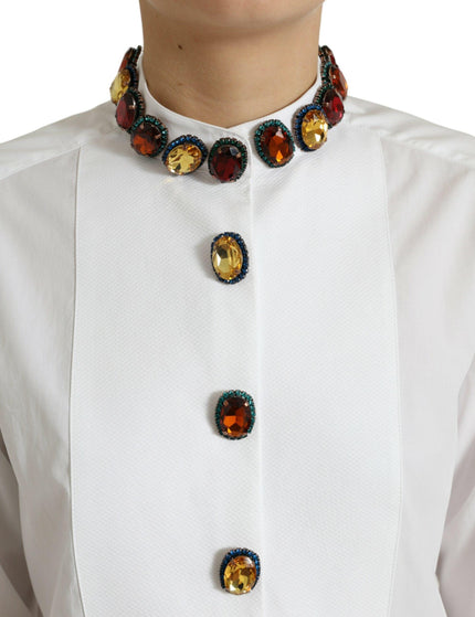 Dolce & Gabbana White Cotton Crystals Embellished Shirt Top - Ellie Belle