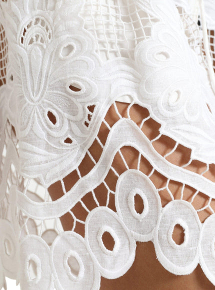 Dolce & Gabbana White Cotton Cutout High Waist Bermuda Shorts - Ellie Belle