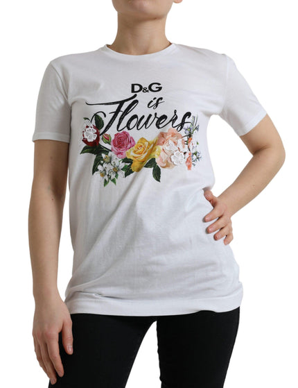 Dolce & Gabbana White Cotton DG Flower Crewneck Tee T-shirt - Ellie Belle