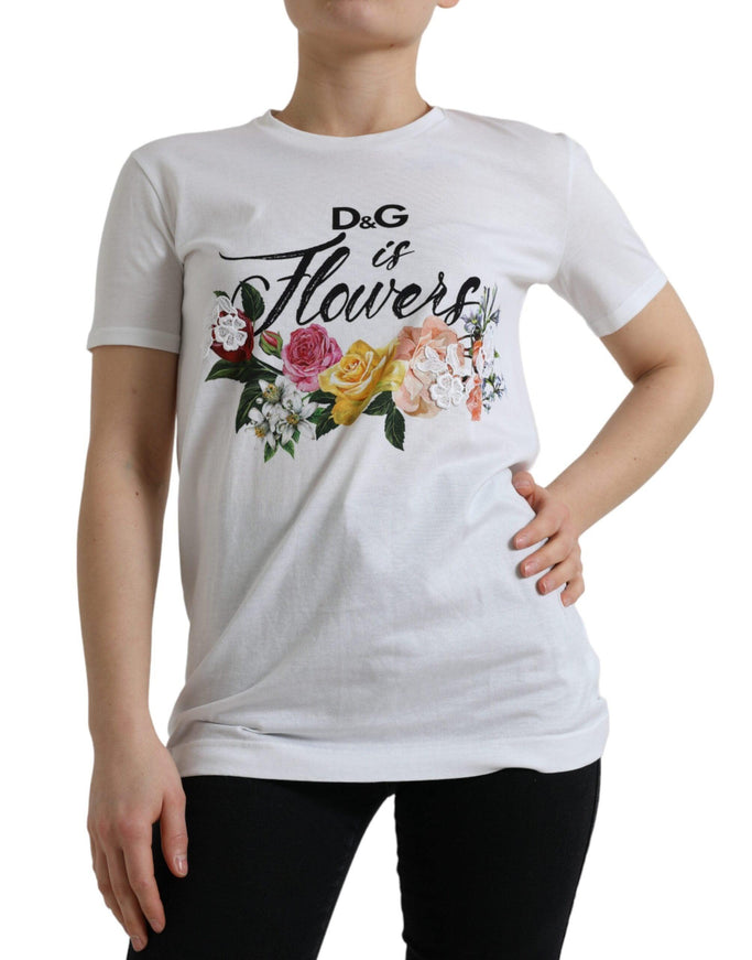 Dolce & Gabbana White Cotton DG Flower Crewneck Tee T-shirt - Ellie Belle