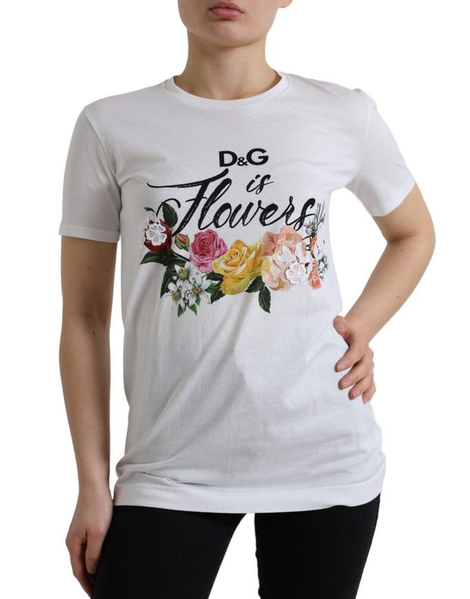 Dolce & Gabbana White Cotton DG Flower Crewneck Tee T-shirt - Ellie Belle