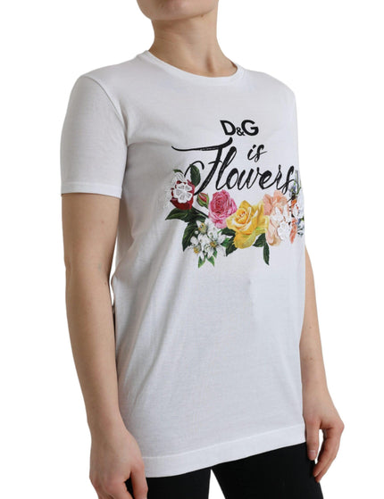 Dolce & Gabbana White Cotton DG Flower Crewneck Tee T-shirt - Ellie Belle