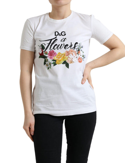 Dolce & Gabbana White Cotton DG Is Flower Crewneck Tee T-shirt - Ellie Belle