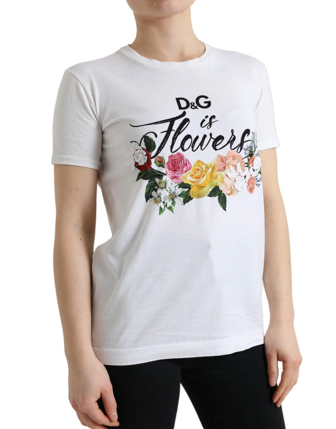 Dolce & Gabbana White Cotton DG Is Flower Crewneck Tee T-shirt - Ellie Belle