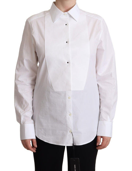 Dolce & Gabbana White Cotton Dress Collared Long Sleeves Shirt Top - Ellie Belle
