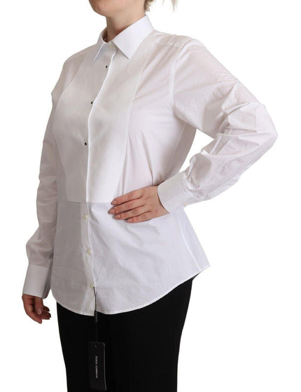 Dolce & Gabbana White Cotton Dress Collared Long Sleeves Shirt Top - Ellie Belle