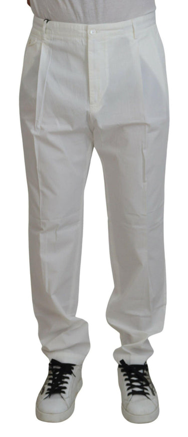 Dolce & Gabbana White Cotton Dress Formal Men Pants - Ellie Belle