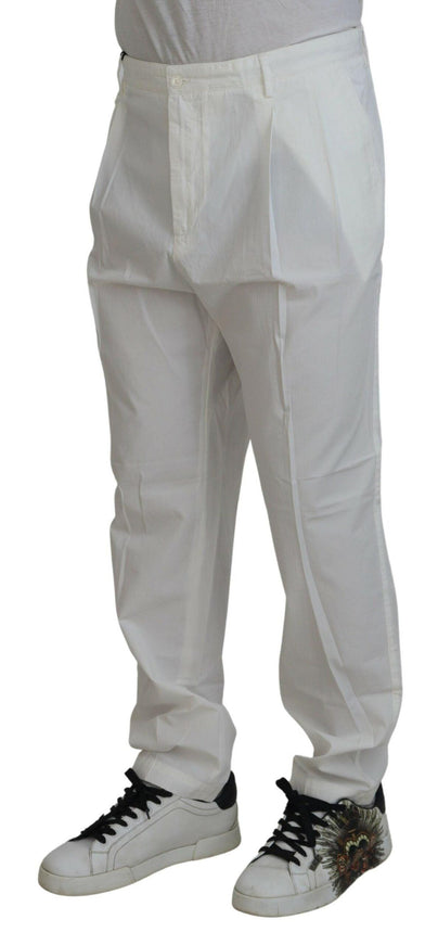 Dolce & Gabbana White Cotton Dress Formal Men Pants - Ellie Belle