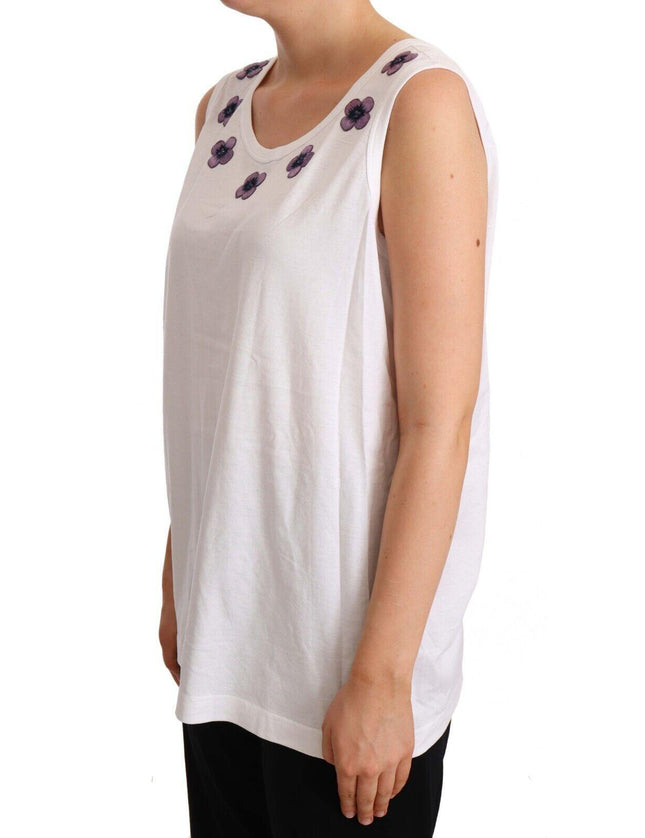 Dolce & Gabbana White Cotton Floral Embroidery Tank T-shirt Top - Ellie Belle