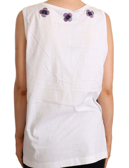 Dolce & Gabbana White Cotton Floral Embroidery Tank T-shirt Top - Ellie Belle