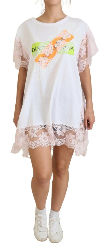 Dolce & Gabbana White Cotton Floral Lace DG Logo Printed Blouse Top - Ellie Belle