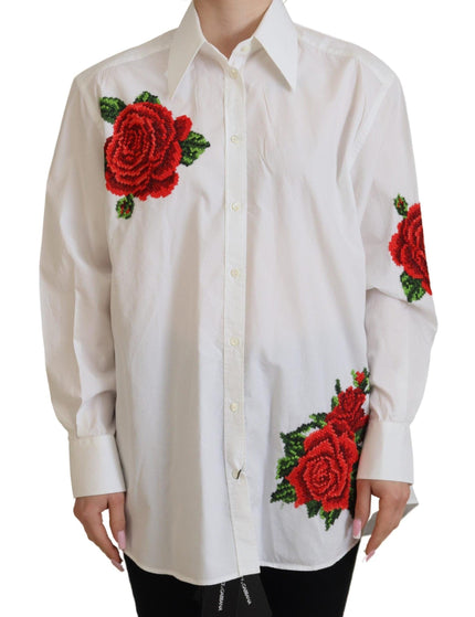 Dolce & Gabbana White Cotton Flower Embroidery Shirt Top - Ellie Belle