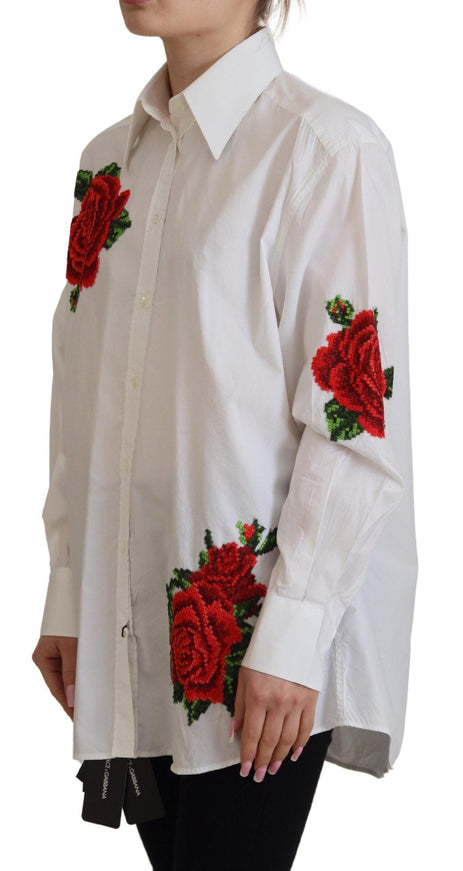 Dolce & Gabbana White Cotton Flower Embroidery Shirt Top - Ellie Belle