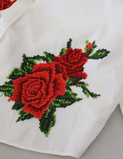 Dolce & Gabbana White Cotton Flower Embroidery Shirt Top - Ellie Belle