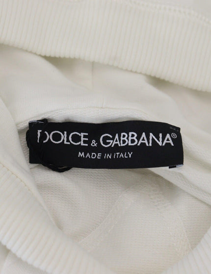 Dolce & Gabbana White Cotton Hooded Sweatshirt Logo Sweater - Ellie Belle