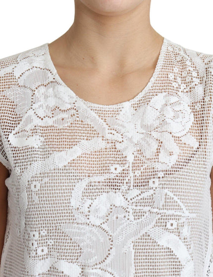 Dolce & Gabbana White Cotton Lace Floral Angel Motif Tank Top - Ellie Belle