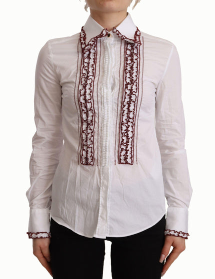Dolce & Gabbana White Cotton Lace Long Sleeves Ruffle Collar Top Shirt - Ellie Belle