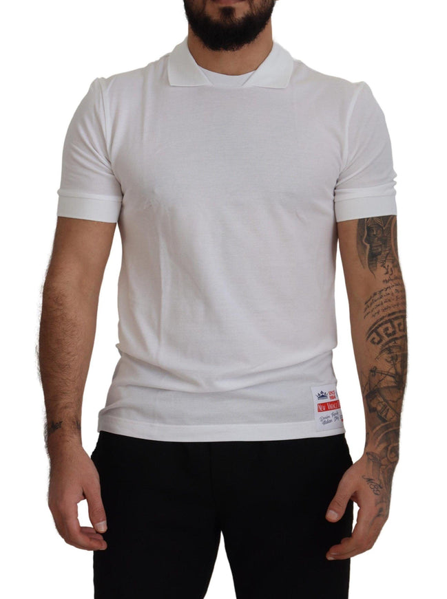 Dolce & Gabbana White Cotton Logo Patch Collared T-shirt - Ellie Belle