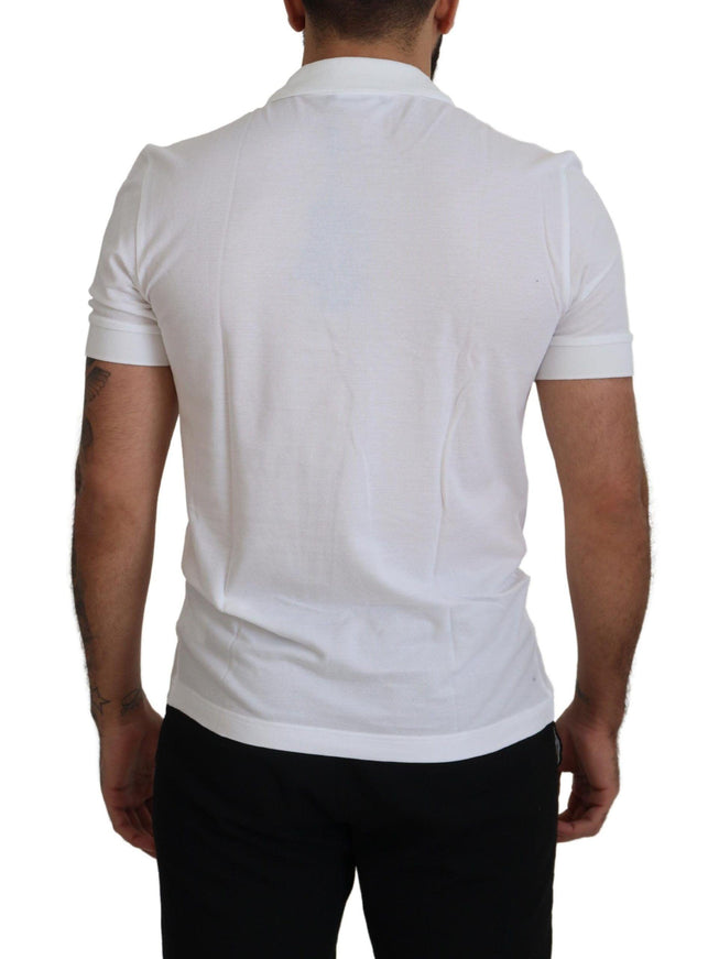 Dolce & Gabbana White Cotton Logo Patch Collared T-shirt - Ellie Belle