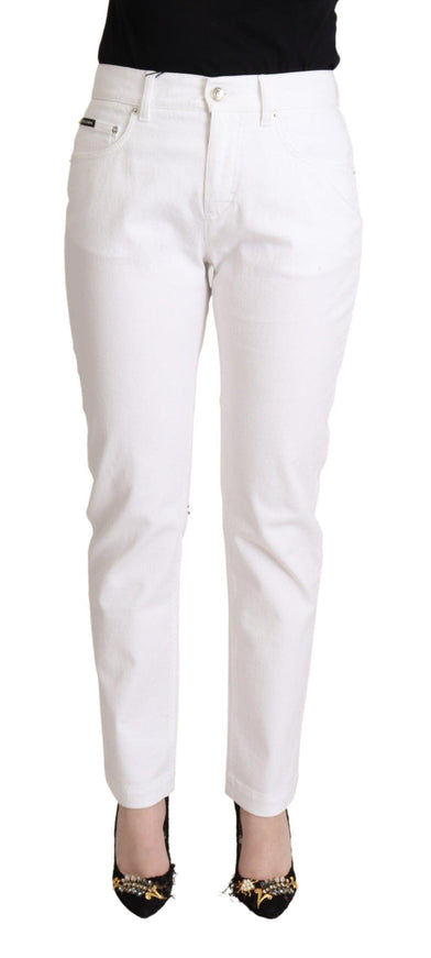 Dolce & Gabbana White Cotton Mid Waist Denim Tapered Jeans - Ellie Belle