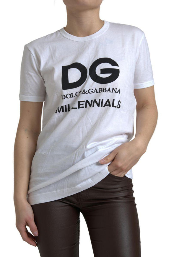 Dolce & Gabbana White Cotton MILLENNIALS Round Neck T-shirt - Ellie Belle