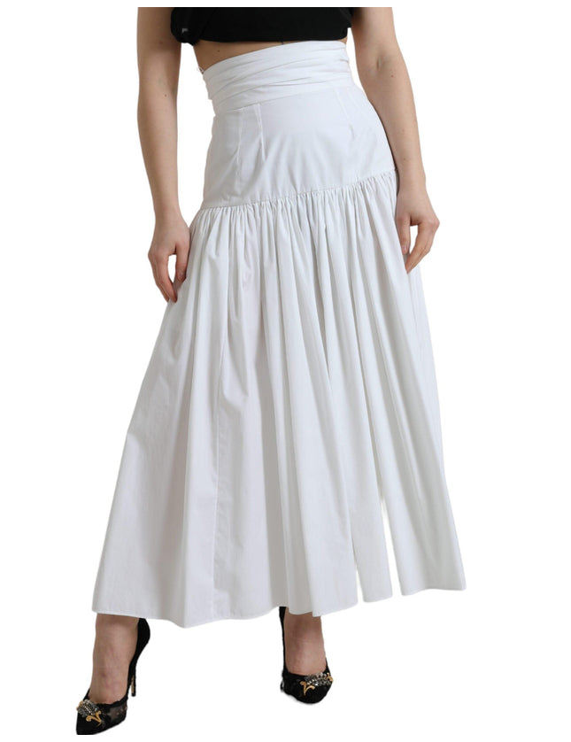 Dolce & Gabbana White Cotton Pleated A-line High Waist Skirt - Ellie Belle