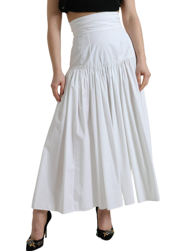 Dolce & Gabbana White Cotton Pleated A-line High Waist Skirt - Ellie Belle