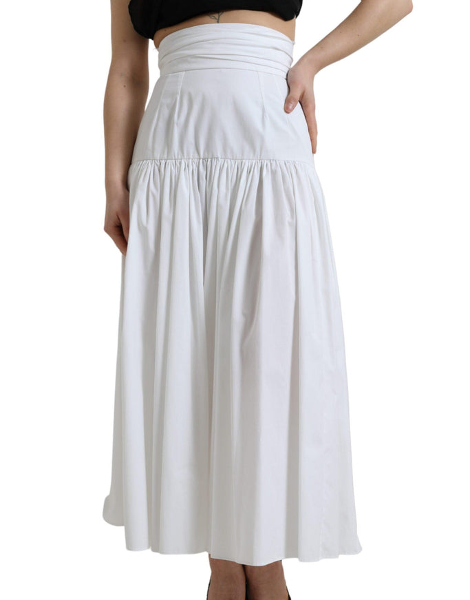 Dolce & Gabbana White Cotton Pleated A-line High Waist Skirt - Ellie Belle