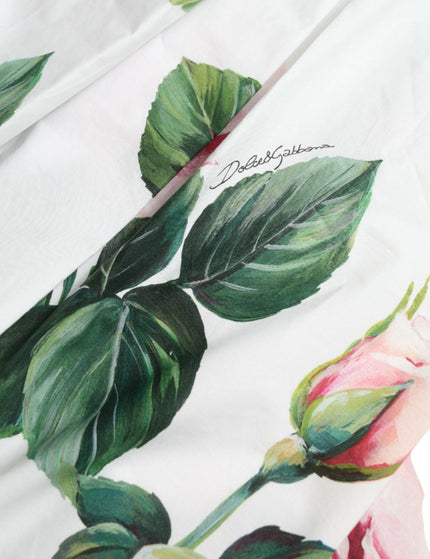Dolce & Gabbana White Cotton Rose A-line Pleated Long Dress - Ellie Belle