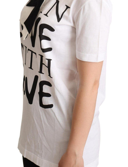 Dolce & Gabbana White Cotton Silk Blend Ascot Collar T-shirt - Ellie Belle