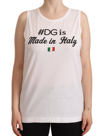 Dolce & Gabbana White Cotton Sleeveless Motive T-shirt - Ellie Belle