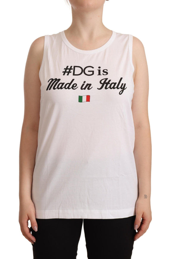 Dolce & Gabbana White Cotton Sleeveless Motive T-shirt - Ellie Belle