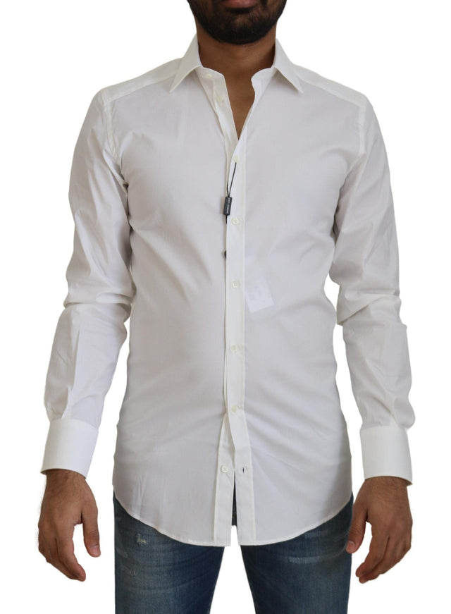 Dolce & Gabbana White Cotton Slim Fit Formal DressGOLD Shirt - Ellie Belle